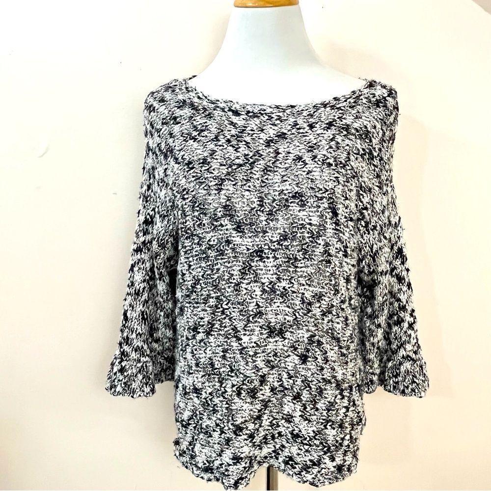 Eileen Fisher Black Space Dye Open Knit Sweater Cotton Blend M